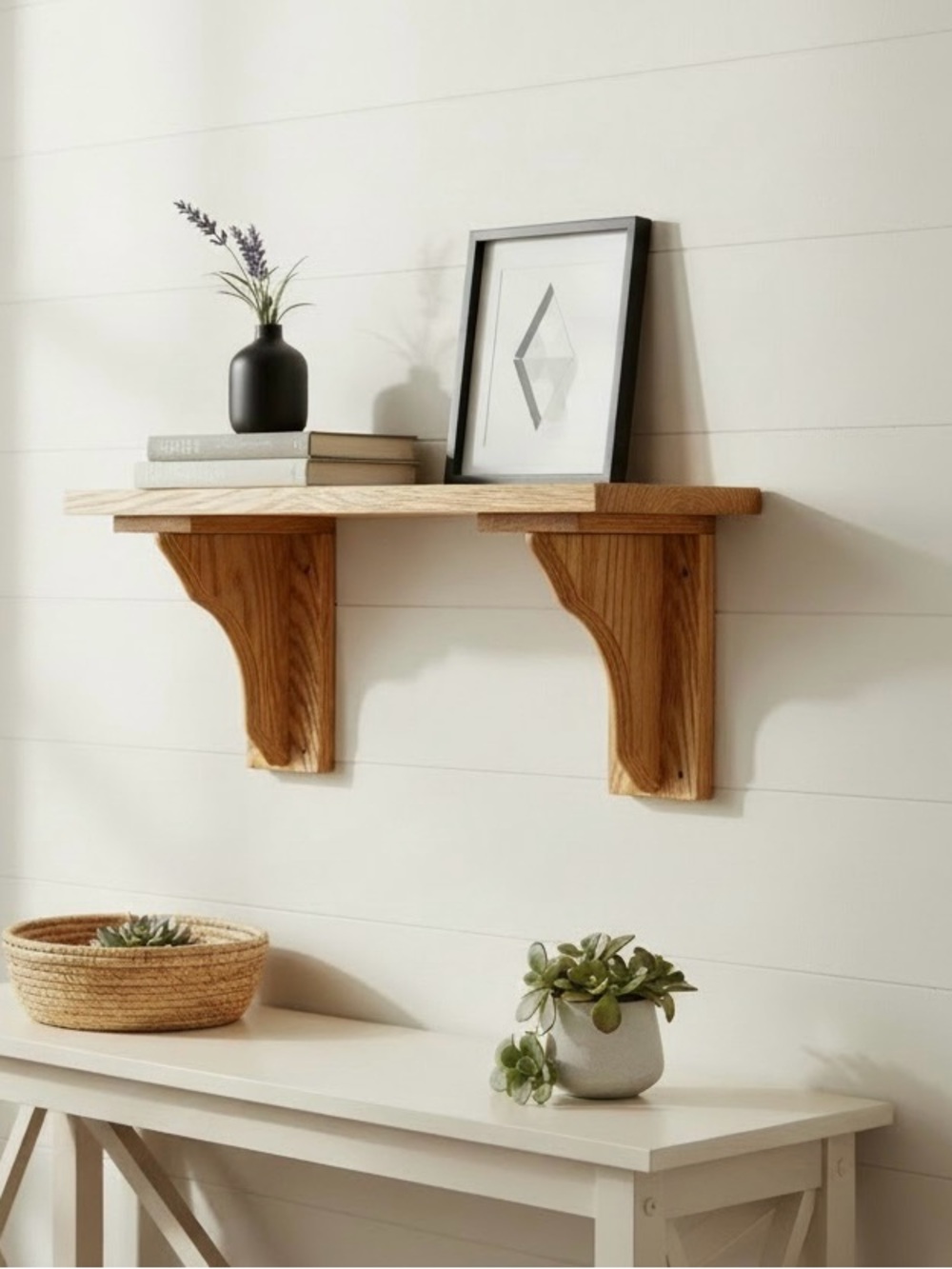 Rustic Oak Wall Shelf - Natural Wood Handmade 18”